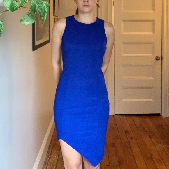 Royal blue asymmetrical sheath dress - Picture 3 of 4